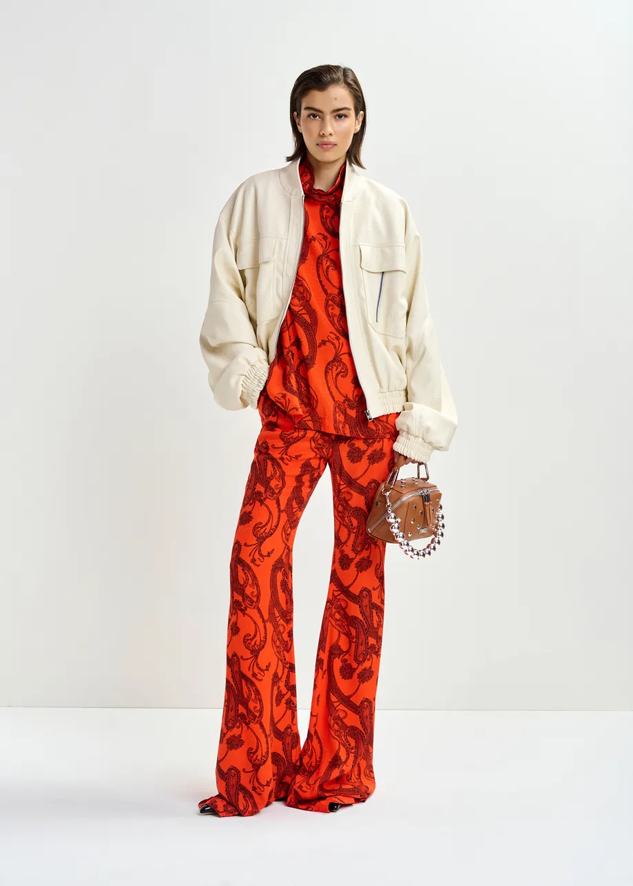 Gebroken wit oversized bomberjack in faux leer