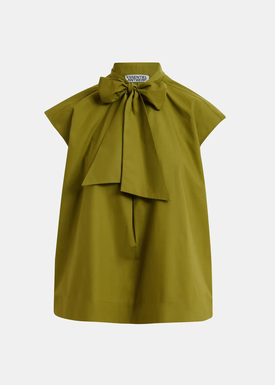 Maglia verde senza maniche con scollo a fiocco