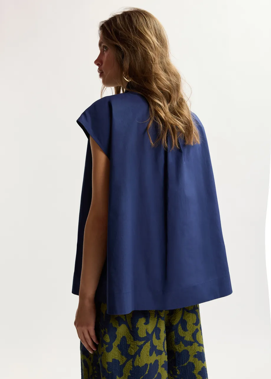 Maglia senza maniche con scollo a fiocco, blu navy