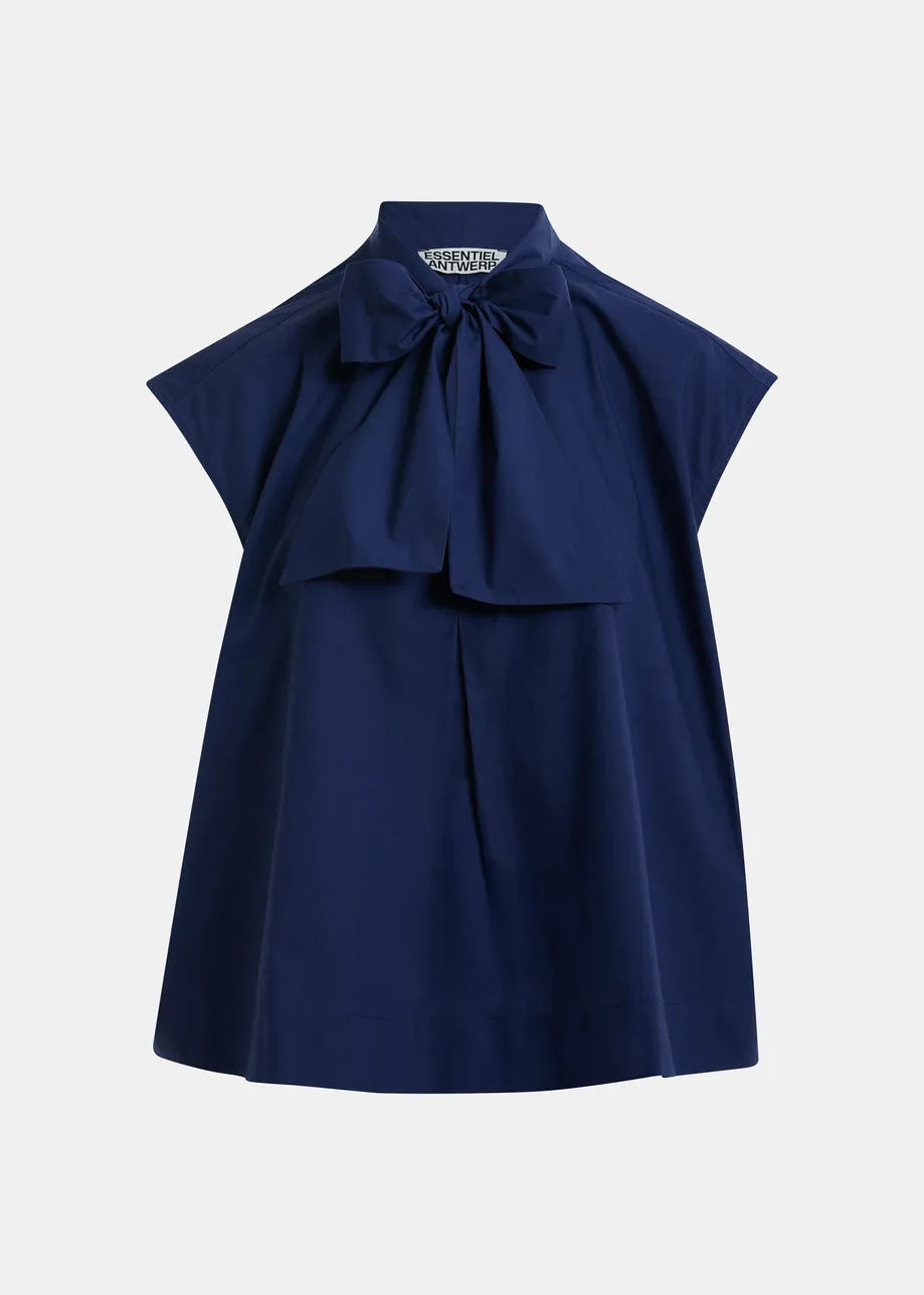 Navy sleeveless top with tie neckline