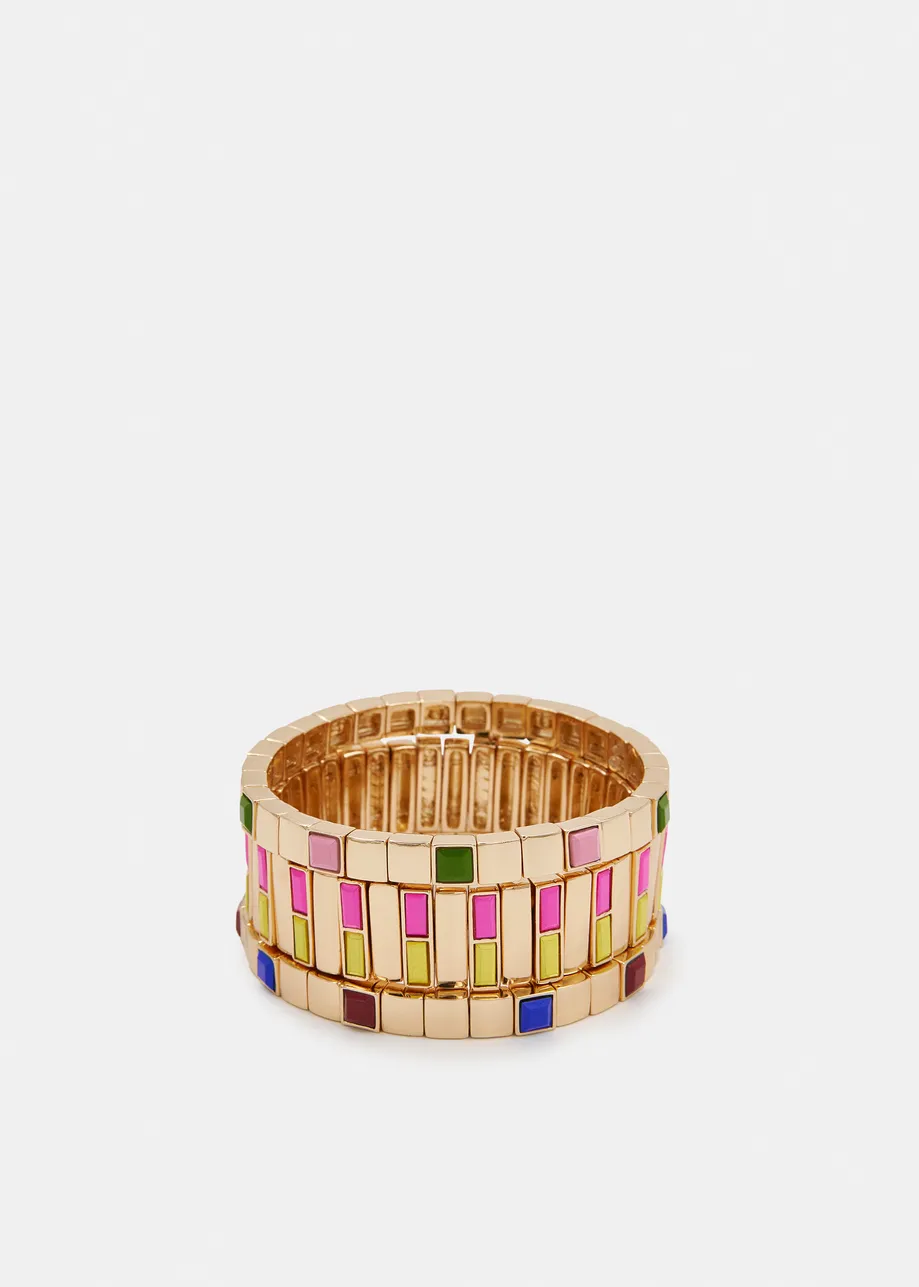 Multicolor colorblock gold bracelet set 