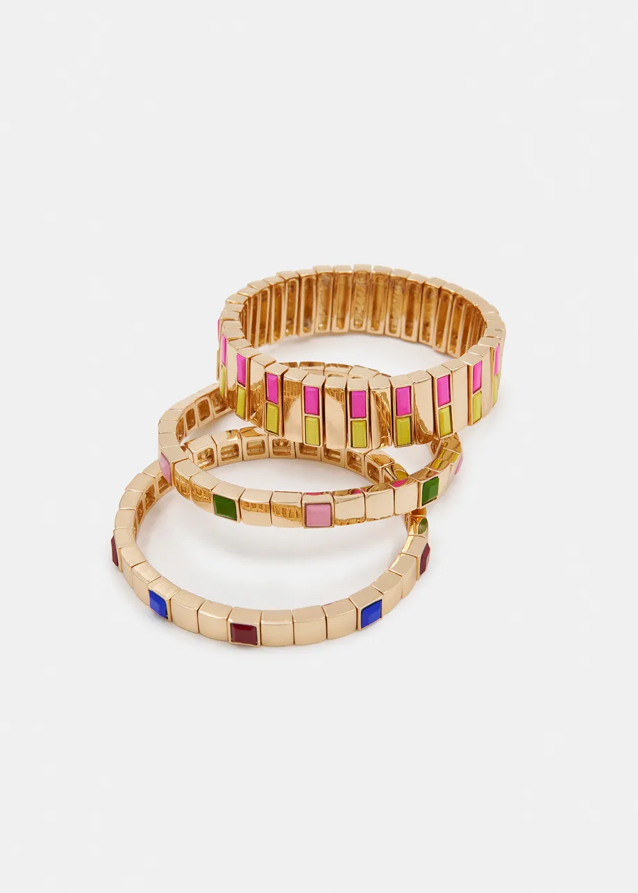 Multicolor colorblock gold bracelet set 