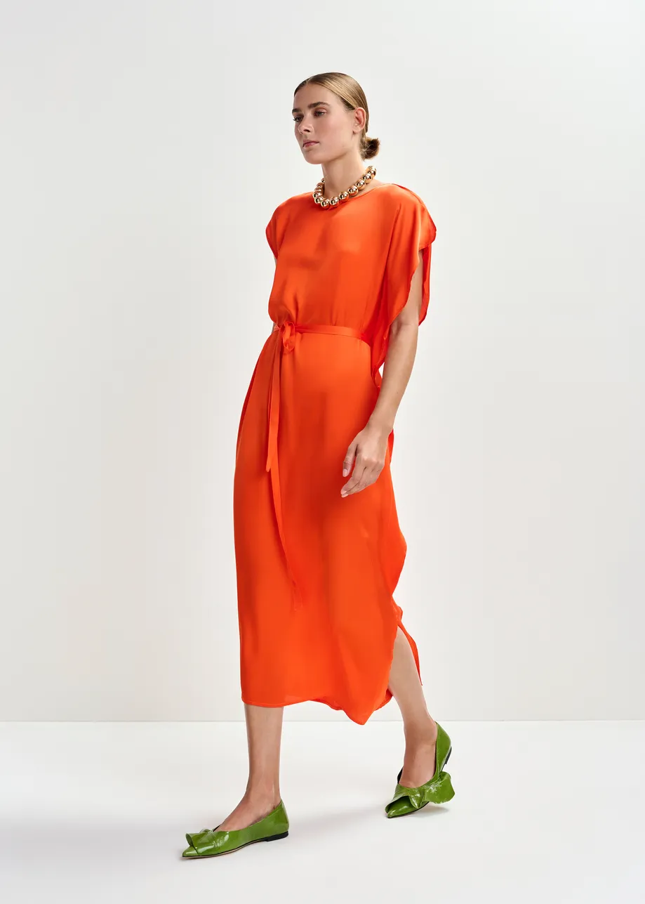 Orange midi dress with ruffle details