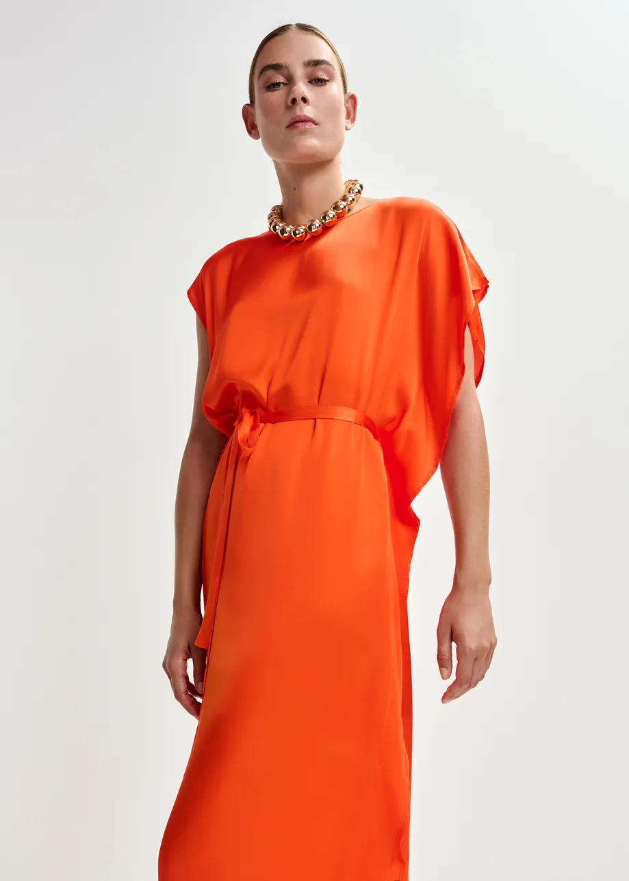 Orange midi dress with ruffle details