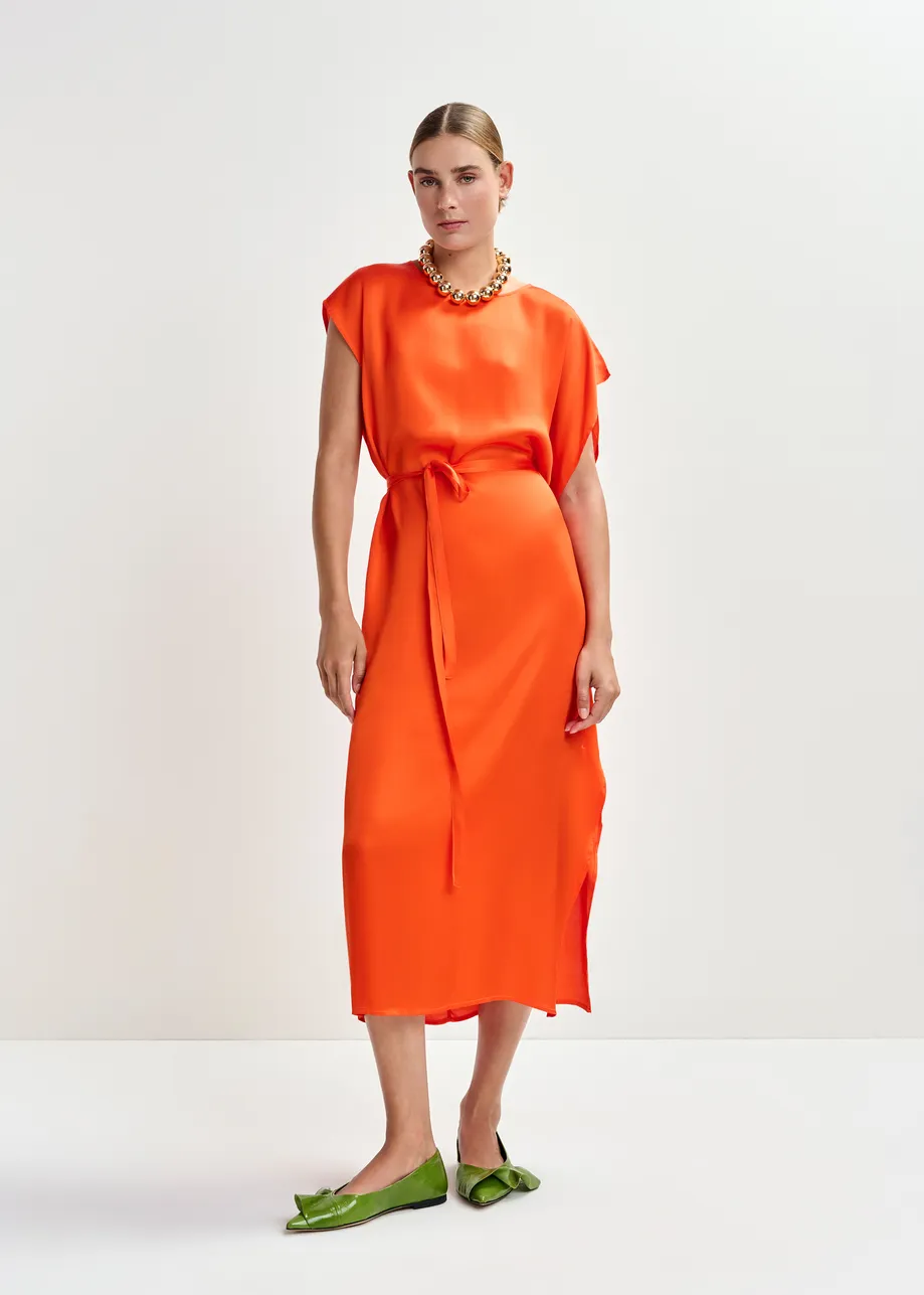 Orange midi dress with ruffle details