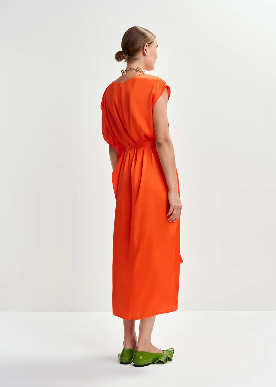 Orange midi dress with ruffle details