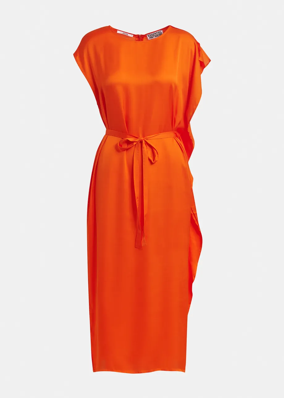 Orange midi dress with ruffle details