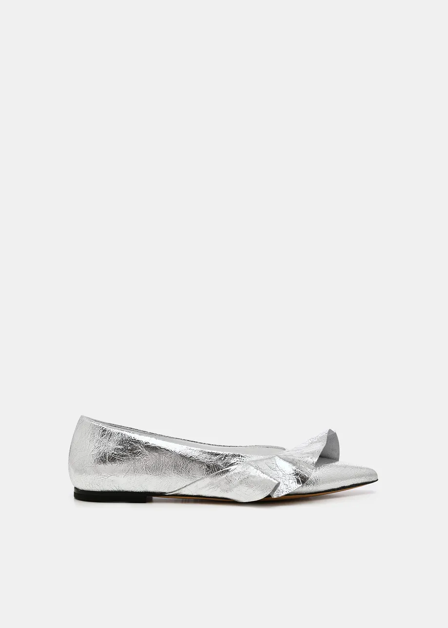 Silver ruffled leather ballerinas