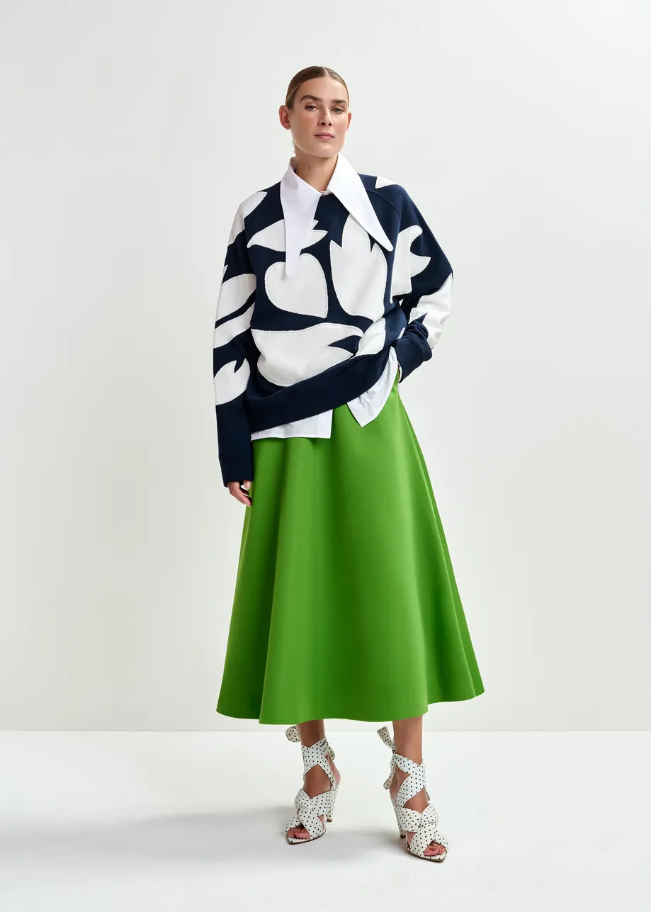 Marineblauwe katoenen sweater met opgestikte vlammen