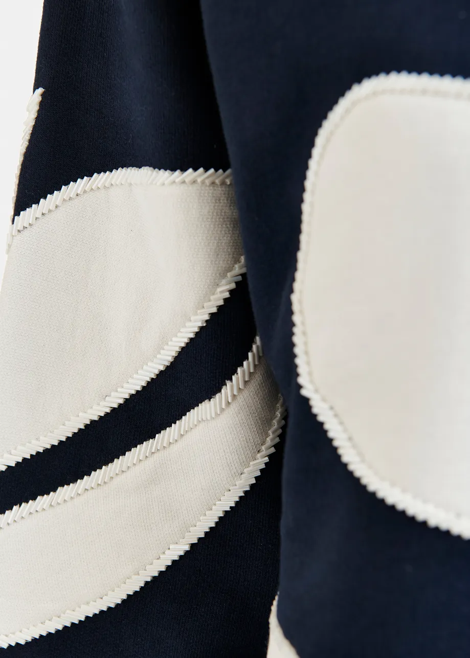 Marineblauwe katoenen sweater met opgestikte vlammen