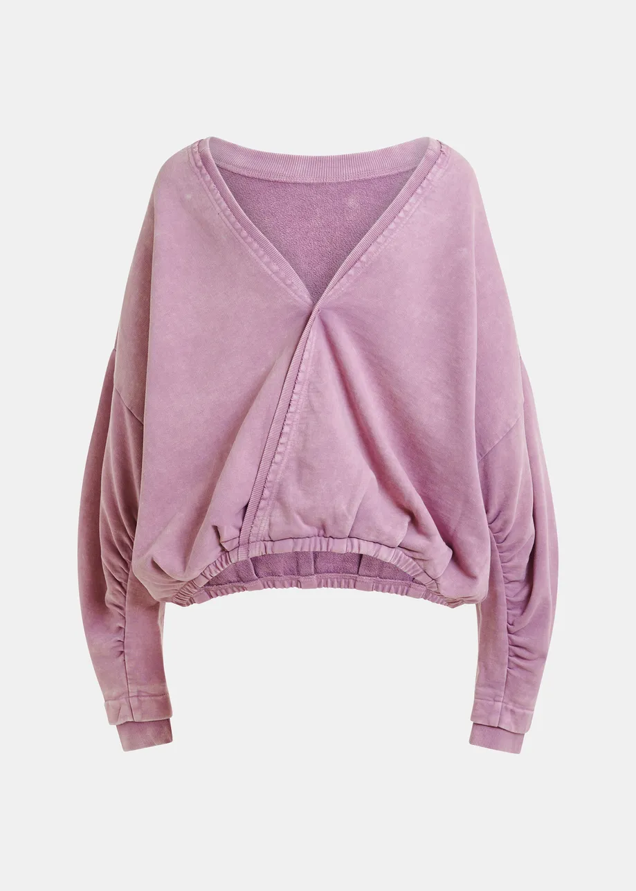 Paarse korte sweater met wikkeldetail