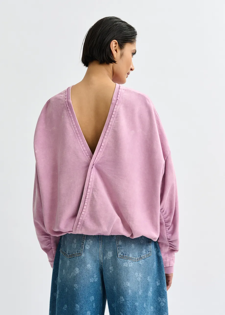 Paarse korte sweater met wikkeldetail