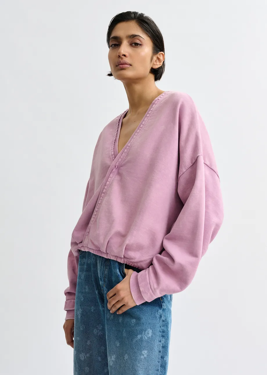 Paarse korte sweater met wikkeldetail