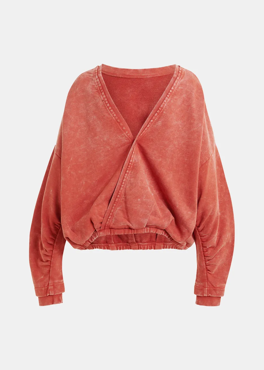 Gebrand oranje korte sweater met wikkeldetail