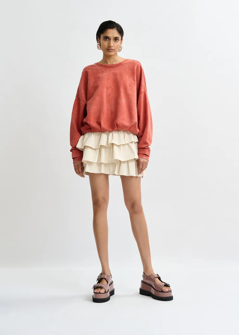 Gebrand oranje korte sweater met wikkeldetail