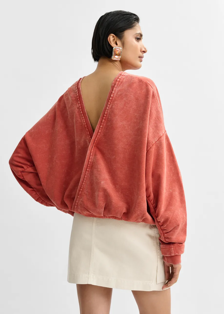 Burned orange cropped cotton sweatshirt with wrapback detail