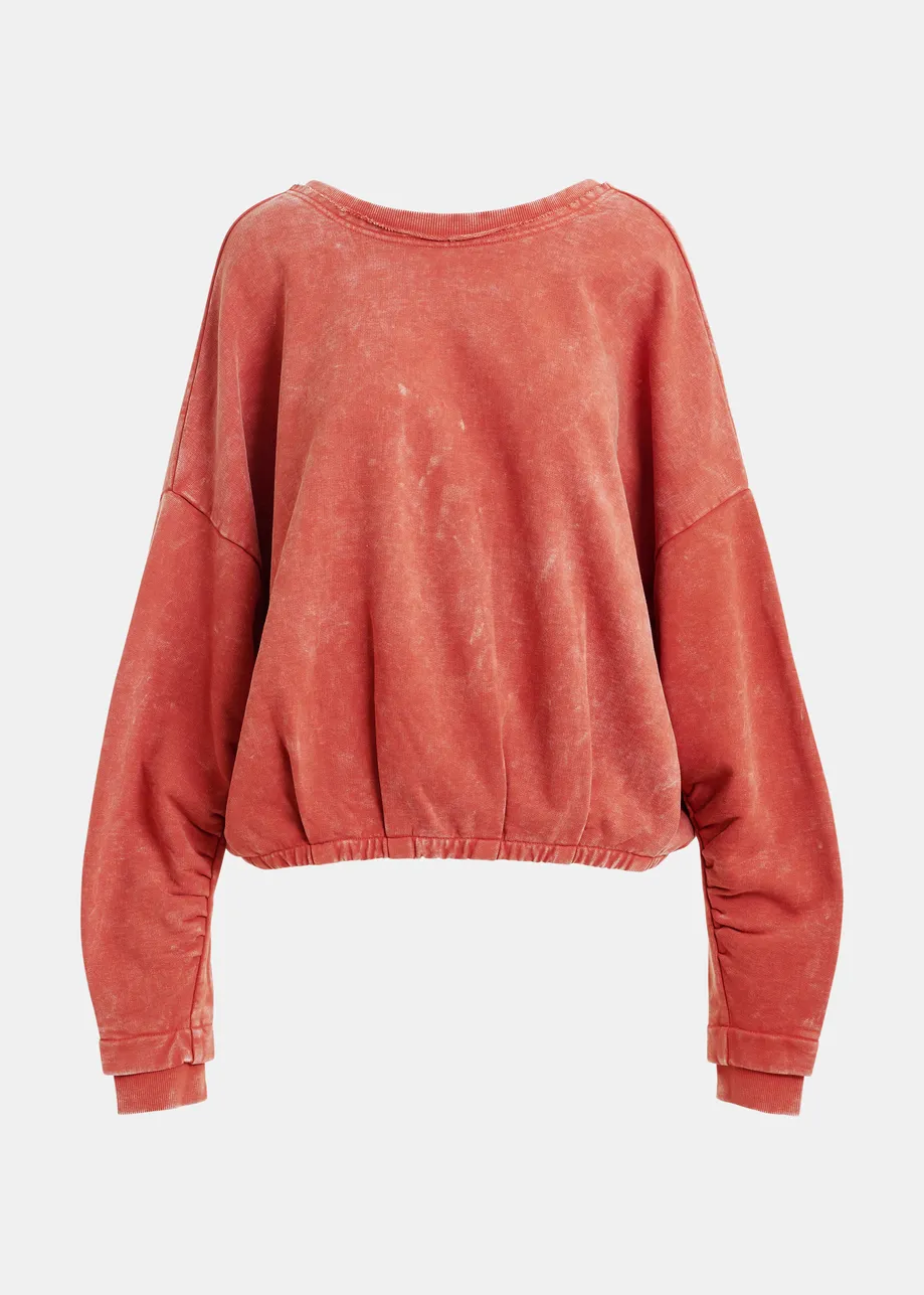 Gebrand oranje korte sweater met wikkeldetail