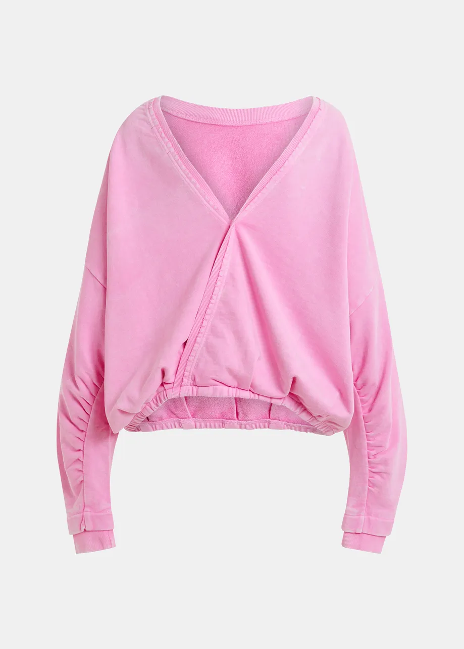 Roze korte sweater met wikkeldetail