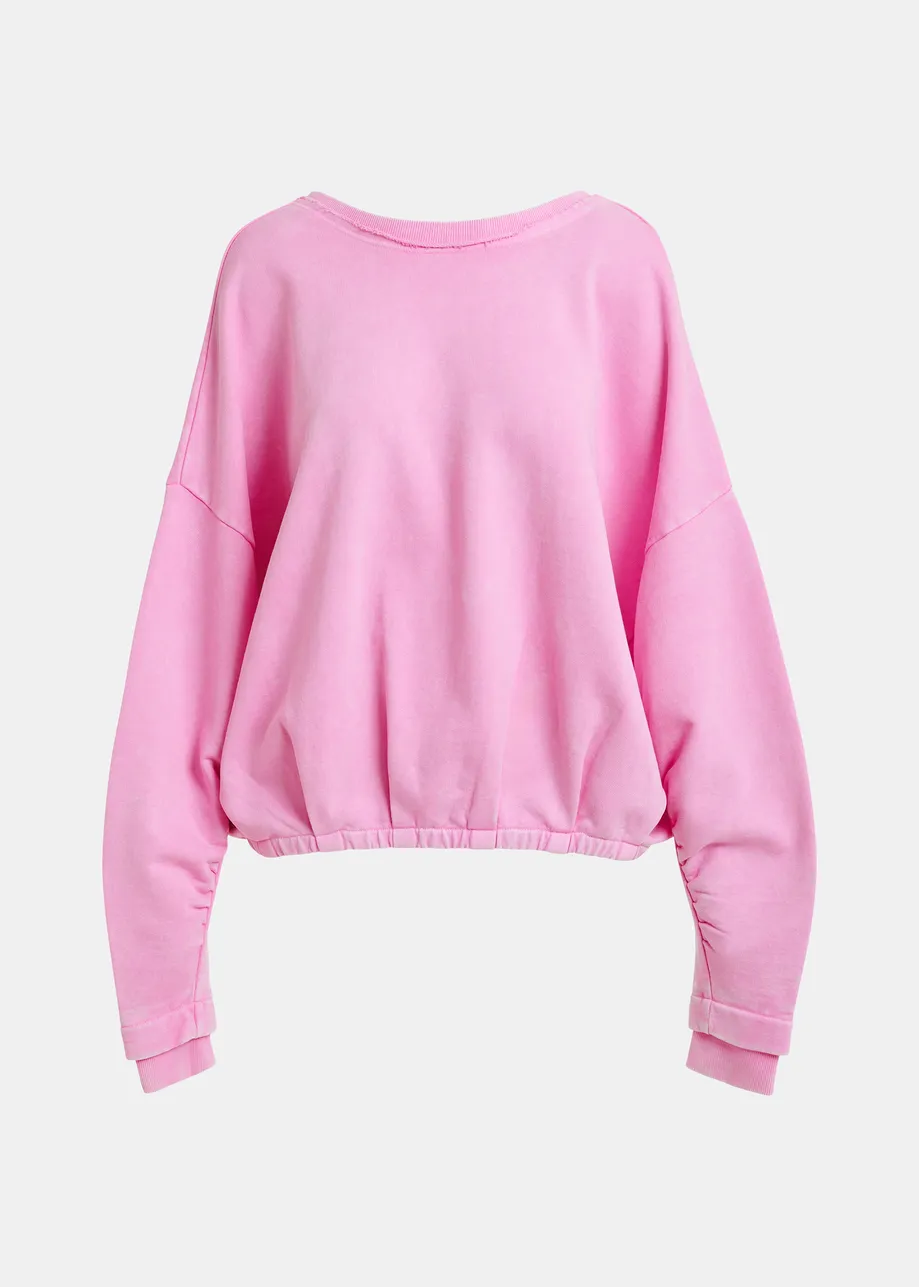 Pink cropped cotton sweatshirt with wrapback detail