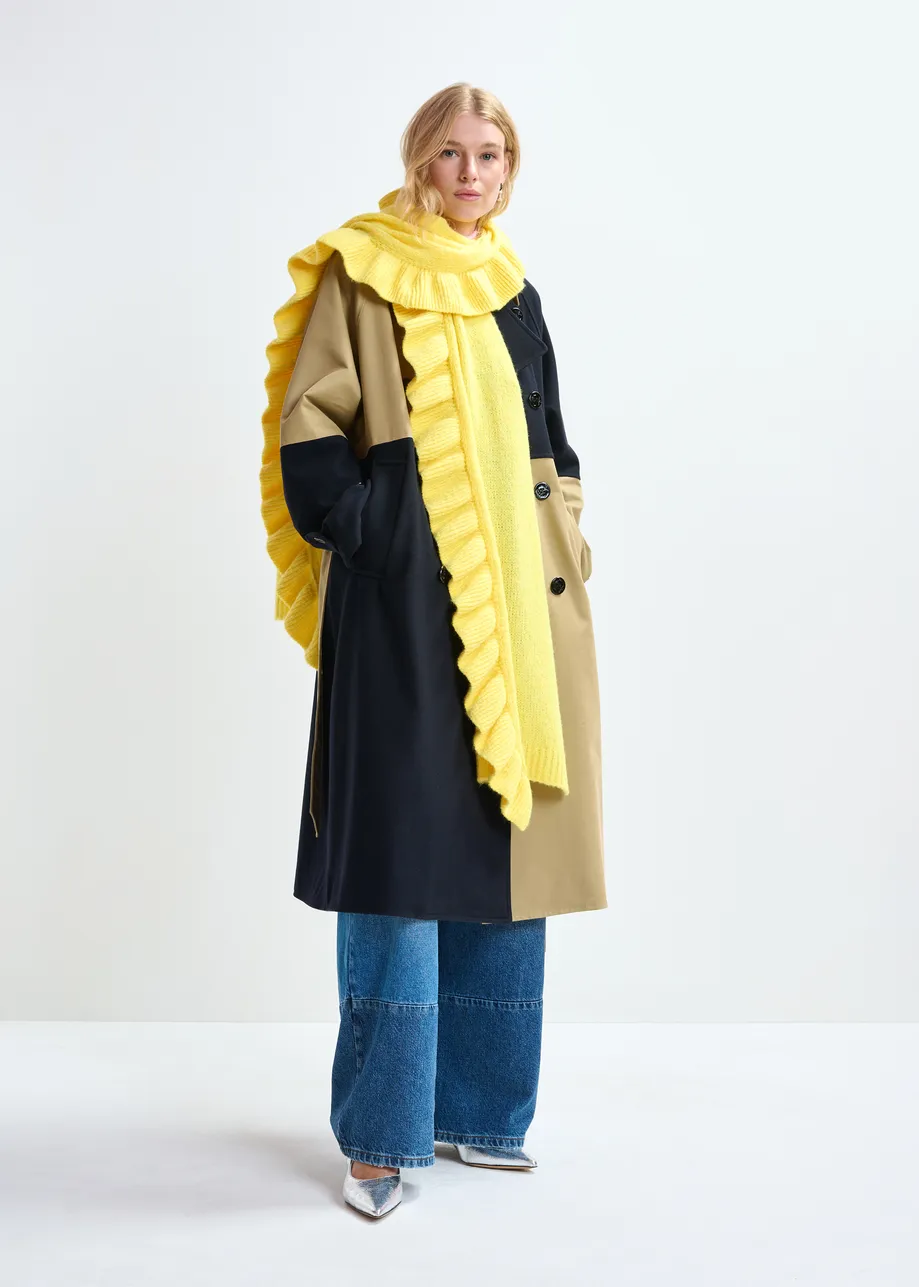 Yellow oversized scarf with ruffle detail