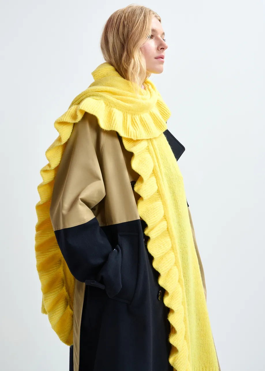 Yellow oversized scarf with ruffle detail