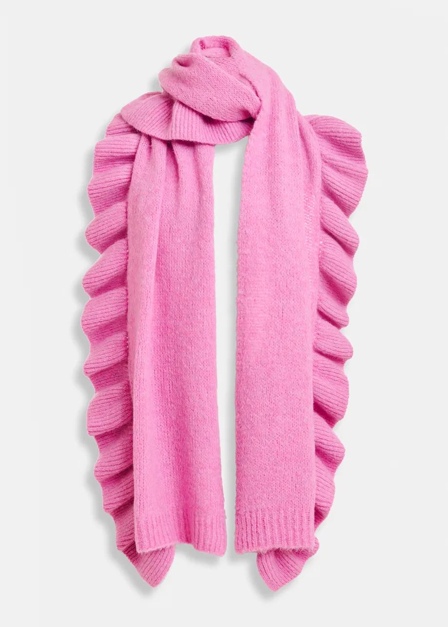 Pink oversized scarf with ruffle detail