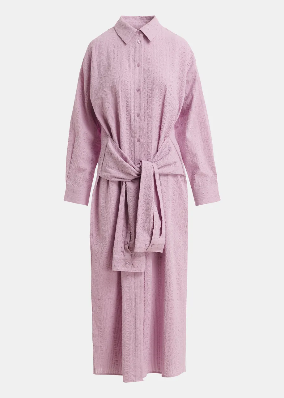Light pink cotton shirt dress with faux-sleeve detailing