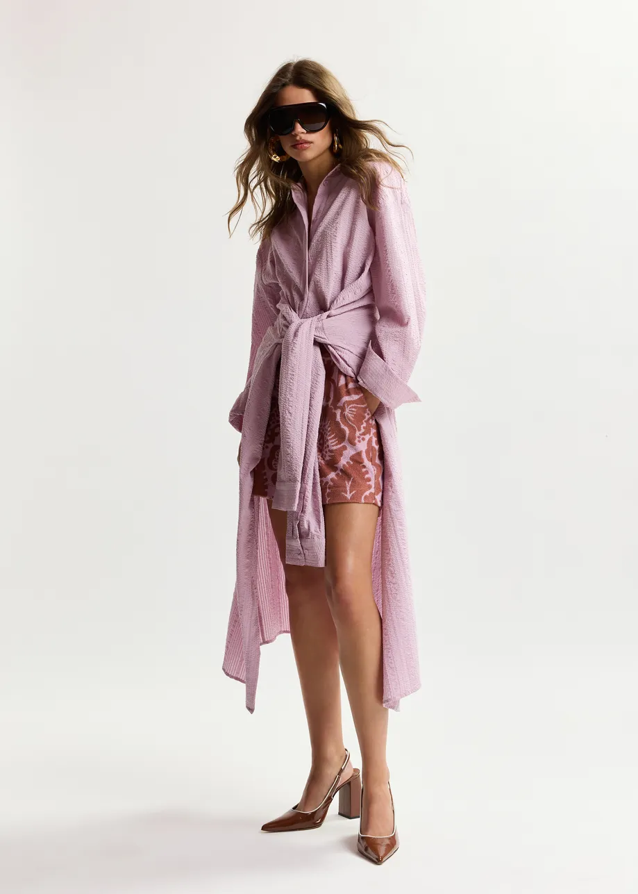 Light pink cotton shirt dress with faux-sleeve detailing