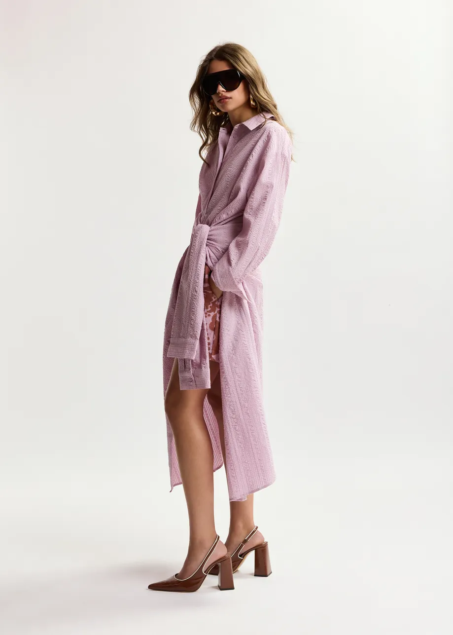 Light pink cotton shirt dress with faux-sleeve detailing