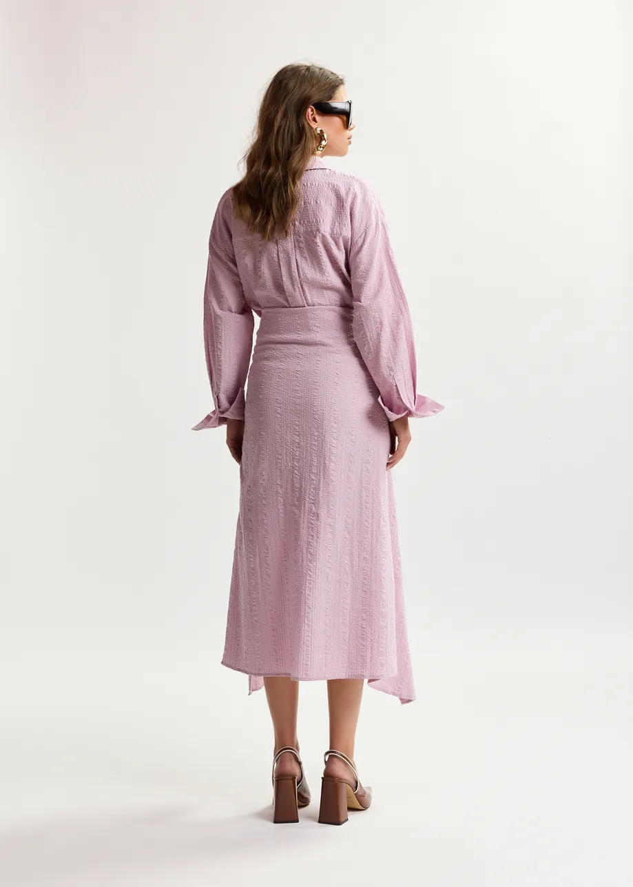 Light pink cotton shirt dress with faux-sleeve detailing