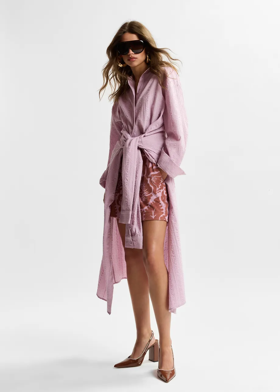 Light pink cotton shirt dress with faux-sleeve detailing