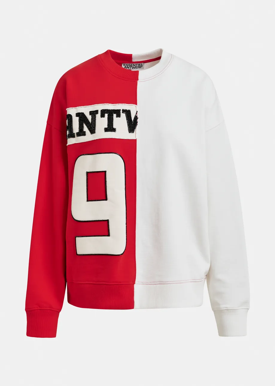 Red and white split-panel appliquéd cotton sweatshirt