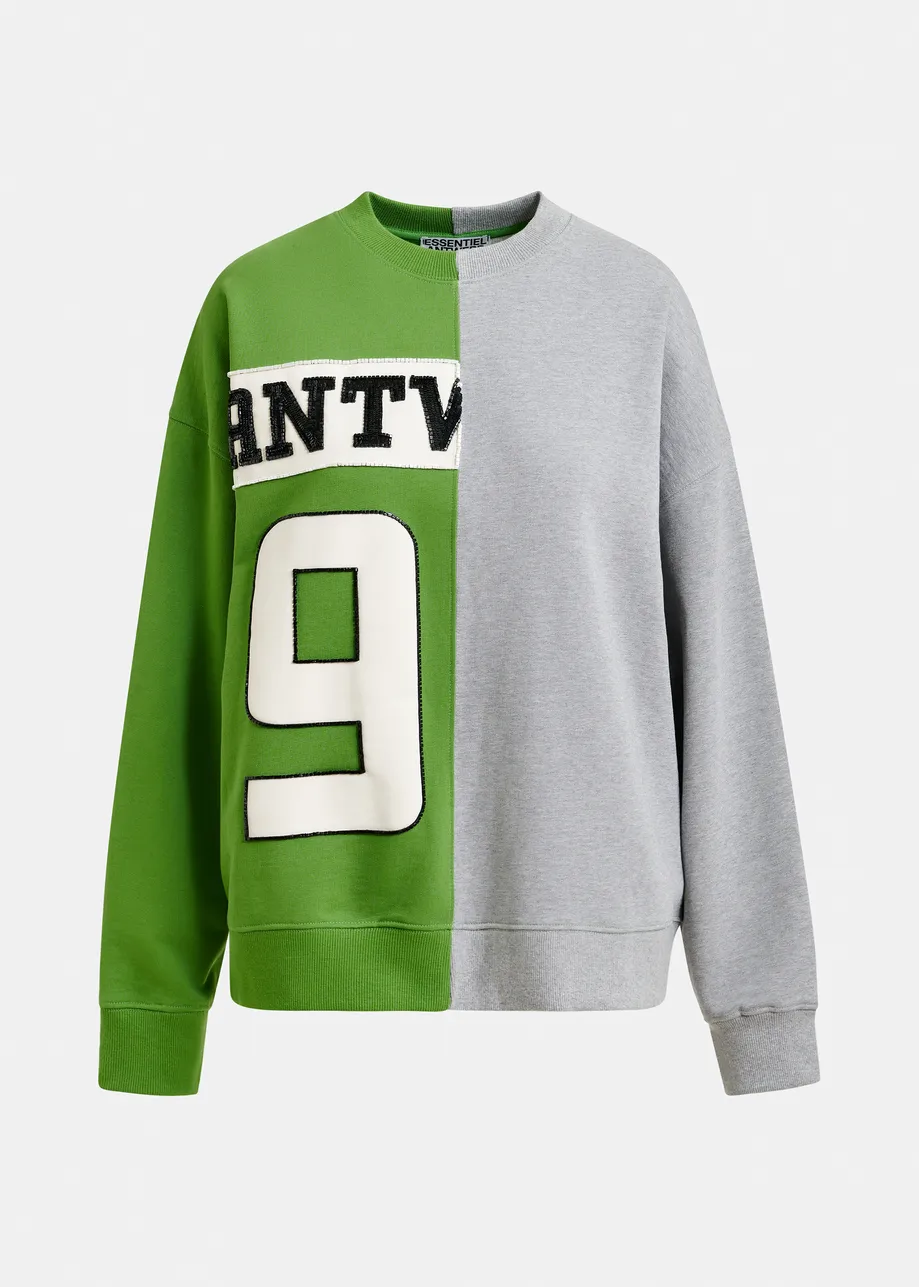 Green and grey split-panel appliquéd cotton sweatshirt
