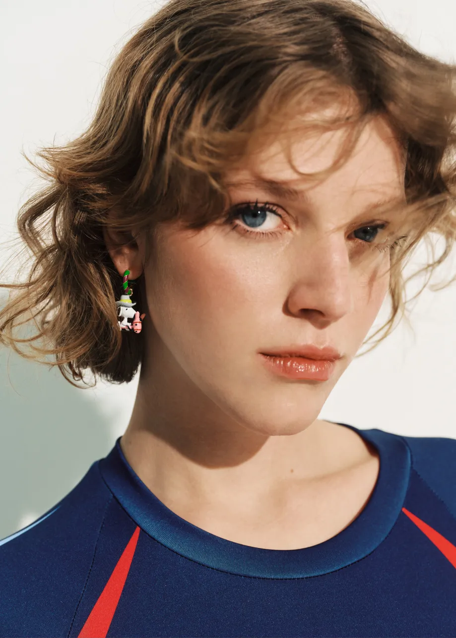 Green and brown hoop earrings with Snoopy and cactus