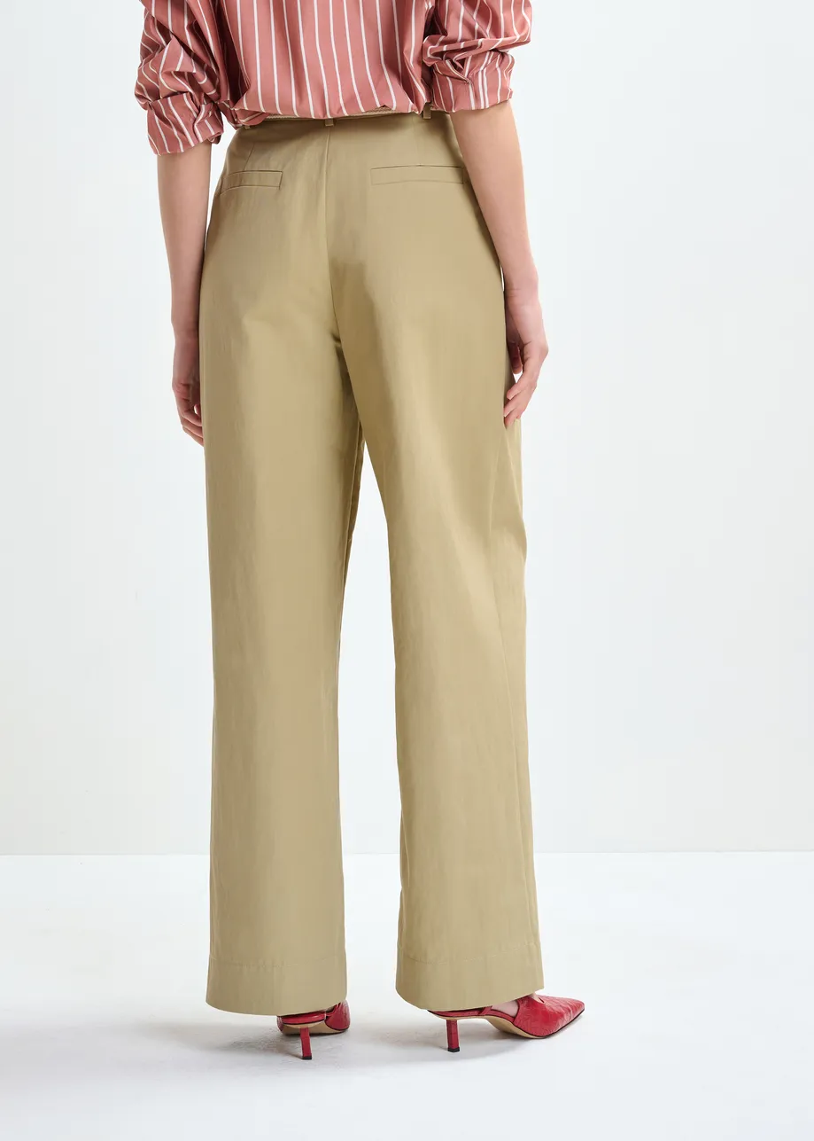 Beige pleated wide-leg pants