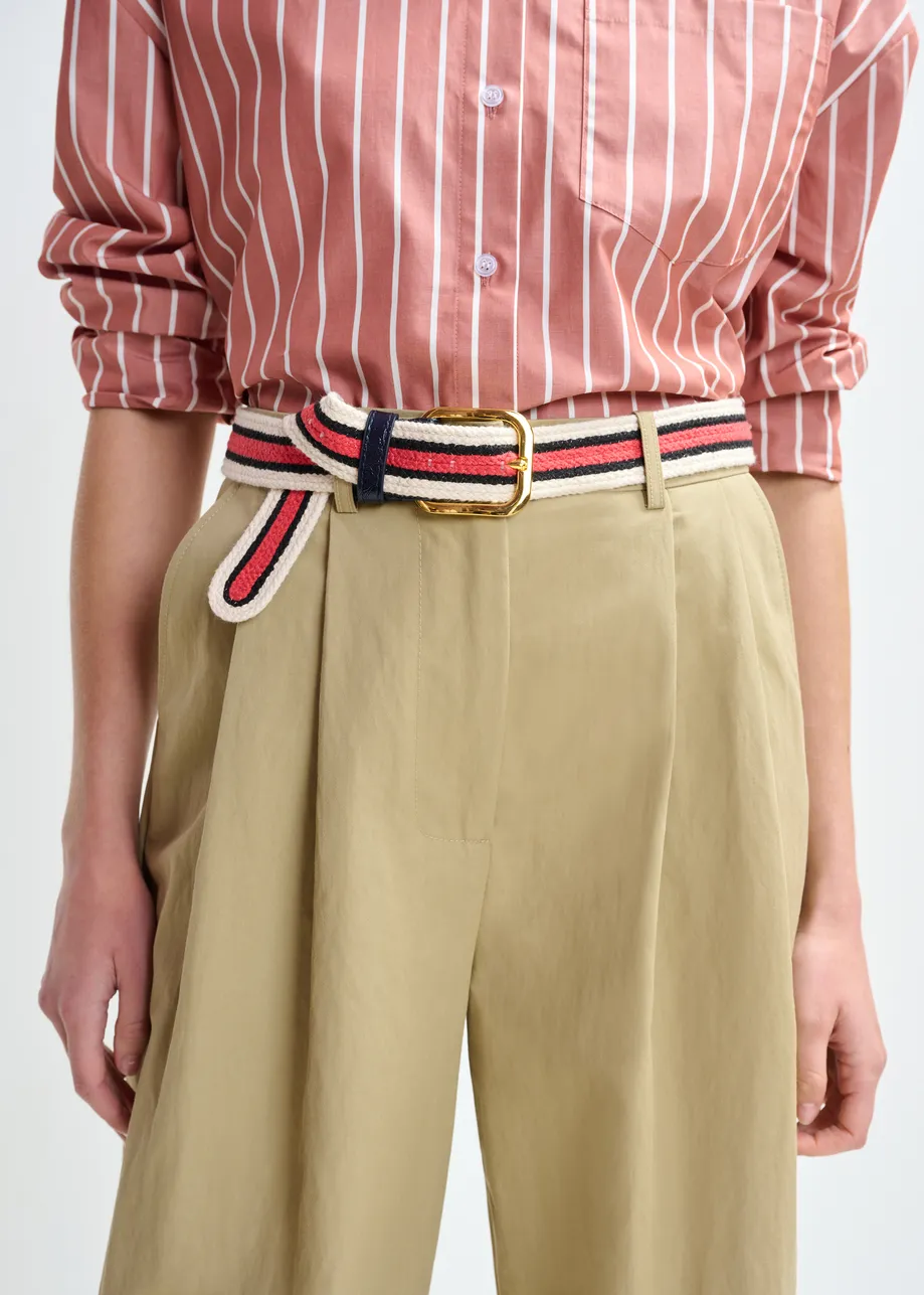 Beige pleated wide-leg pants