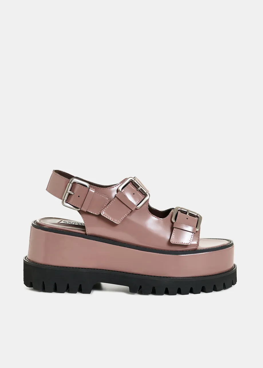 Bruine chunky leren plateausandalen met gespdetails