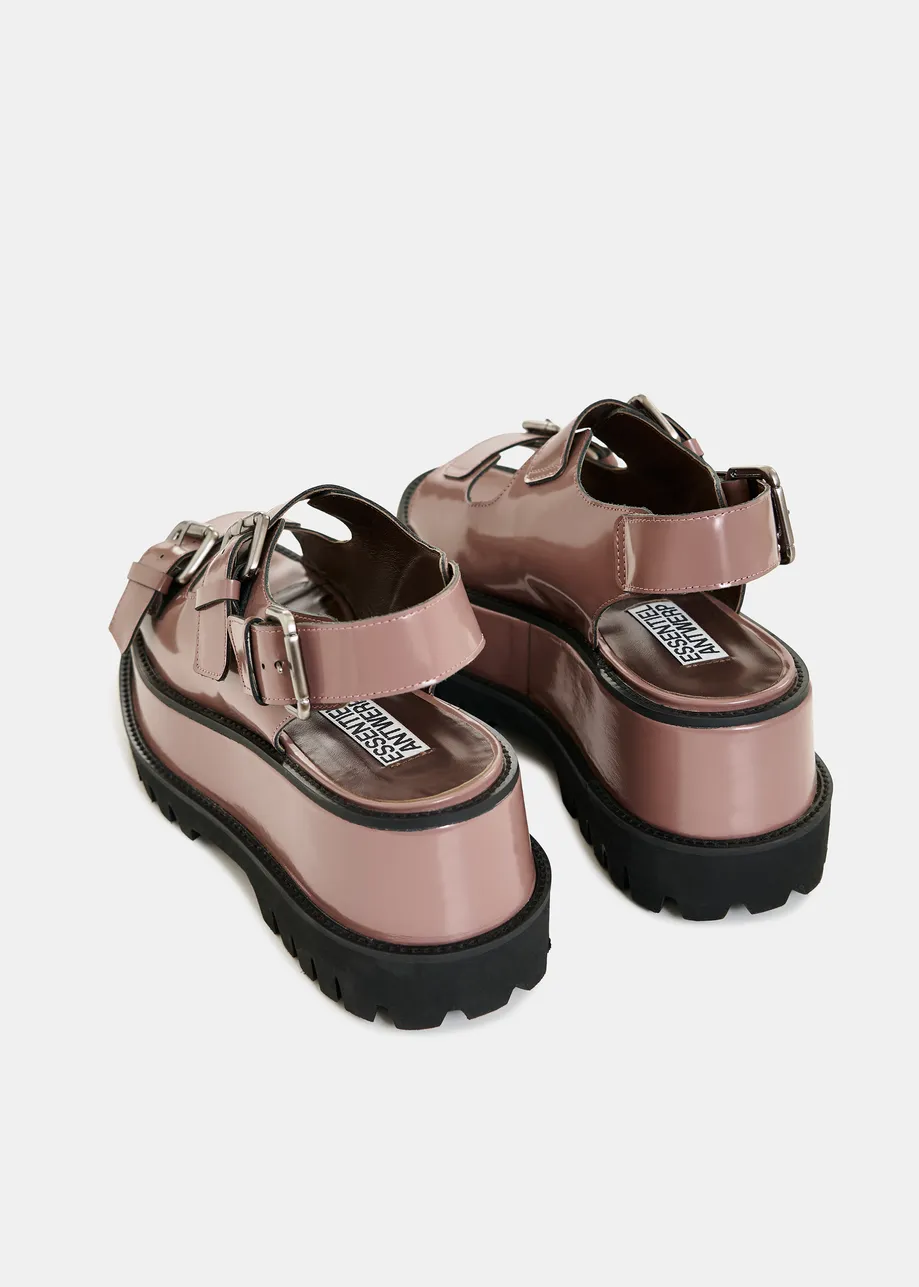Bruine chunky leren plateausandalen met gespdetails