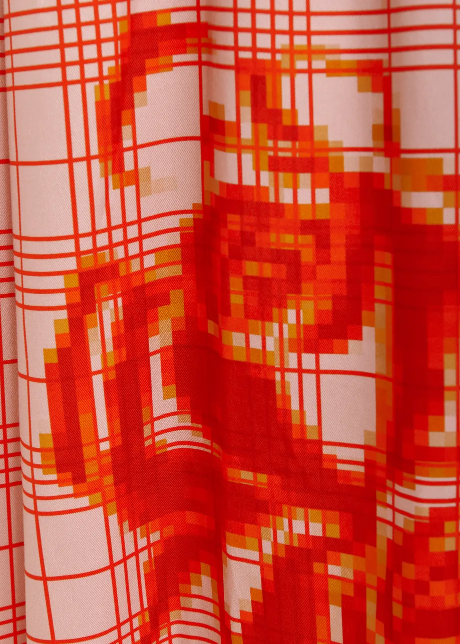 Roze en rood geruite broek met brede pijp en geplaatste print