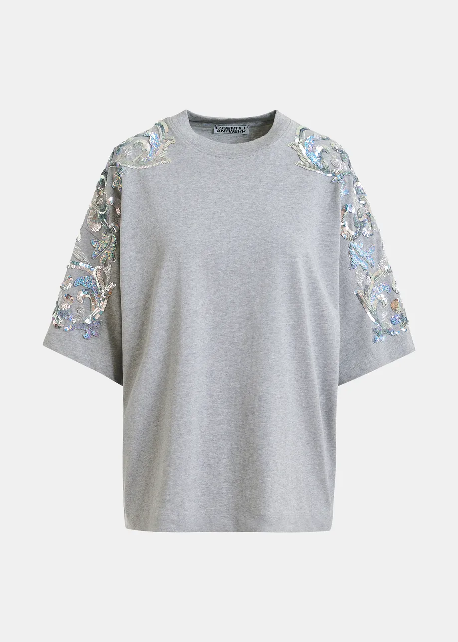 T-shirt en coton gris à paillettes