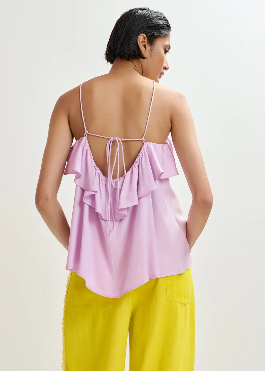 Fliederfarbenes, gerüschtes Camisole-Top mit Bändern am Rücken