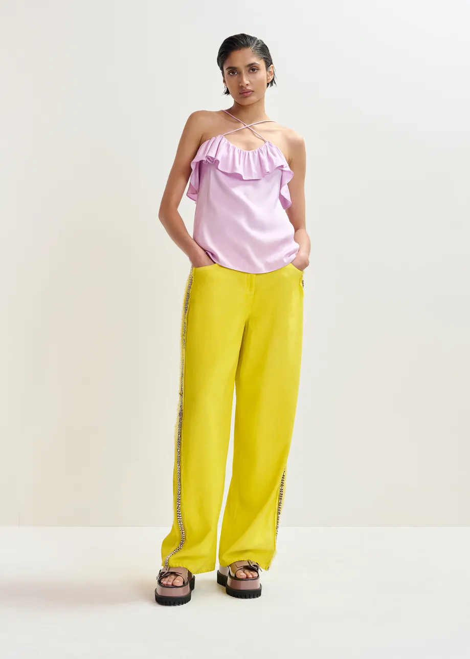 Fliederfarbenes, gerüschtes Camisole-Top mit Bändern am Rücken