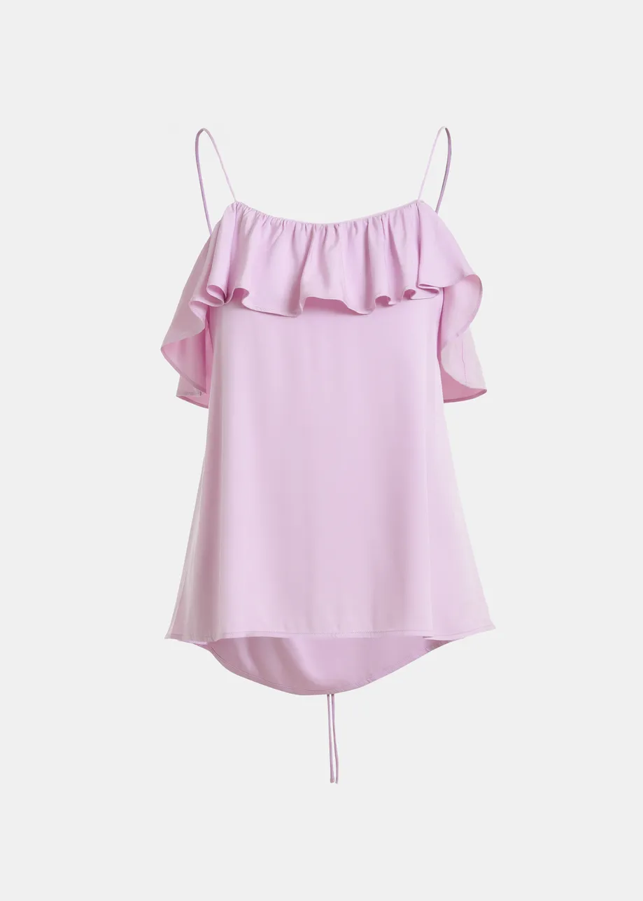 Lilac ruffled camisole top with tie-back detail
