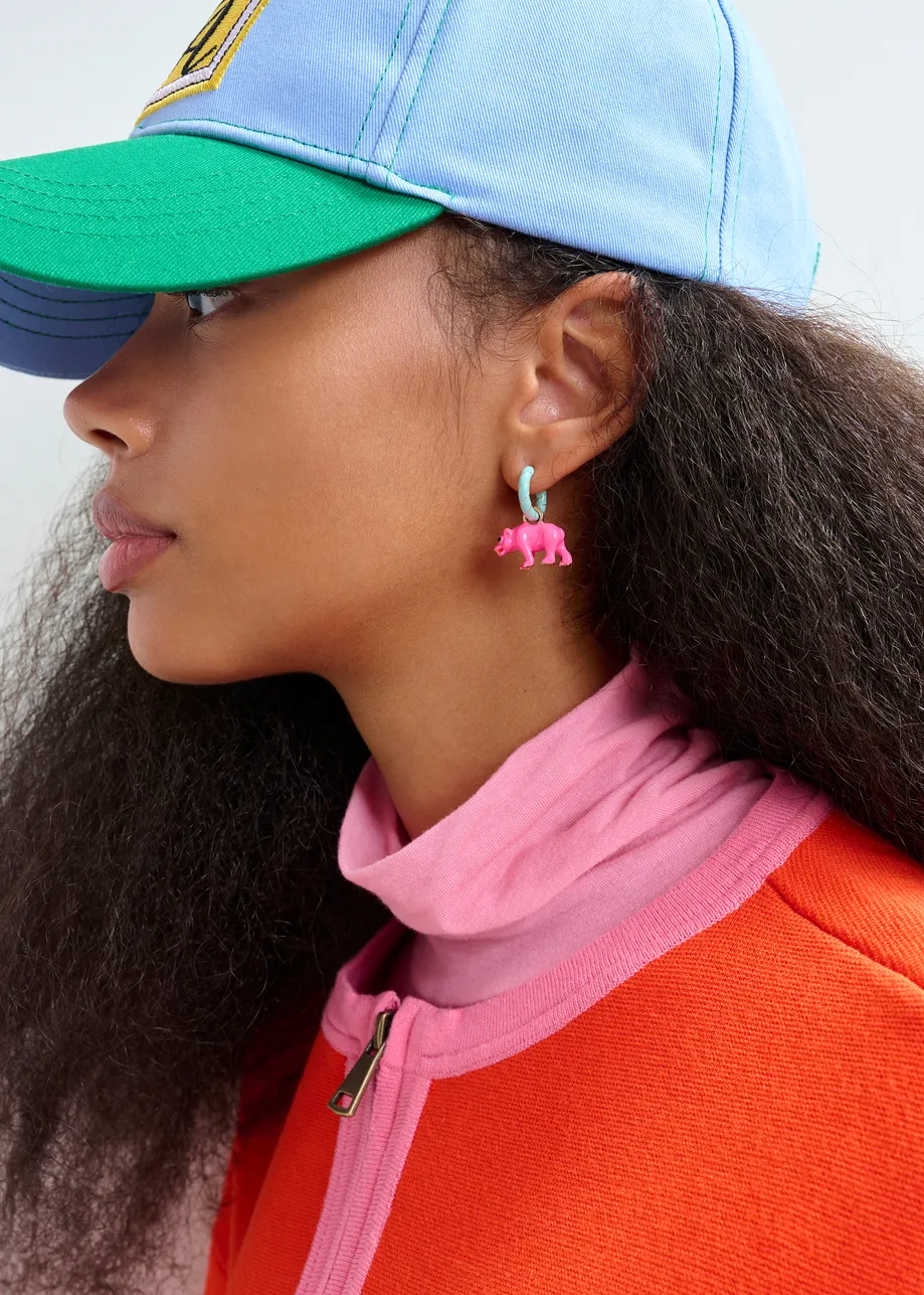 Bright orange and pink cardigan with contrasting trims and zip fastening