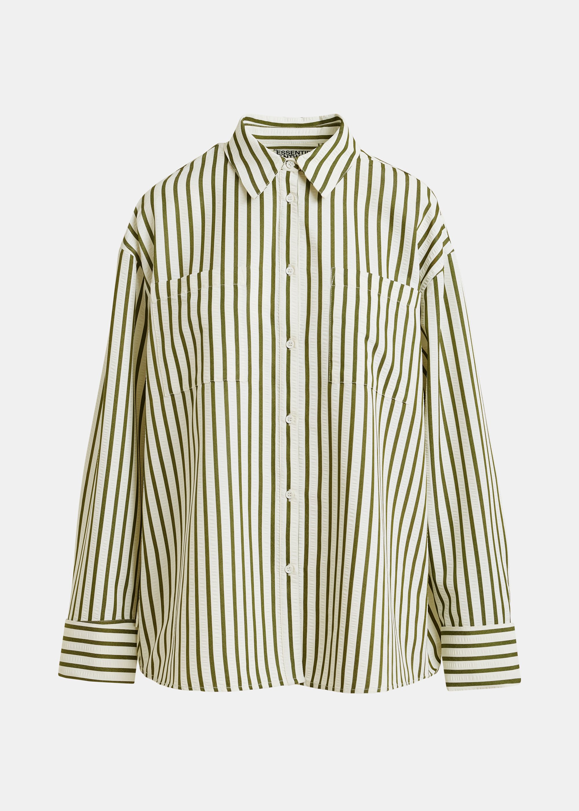 Off-white and green striped oversized shirt with rhinestone bib