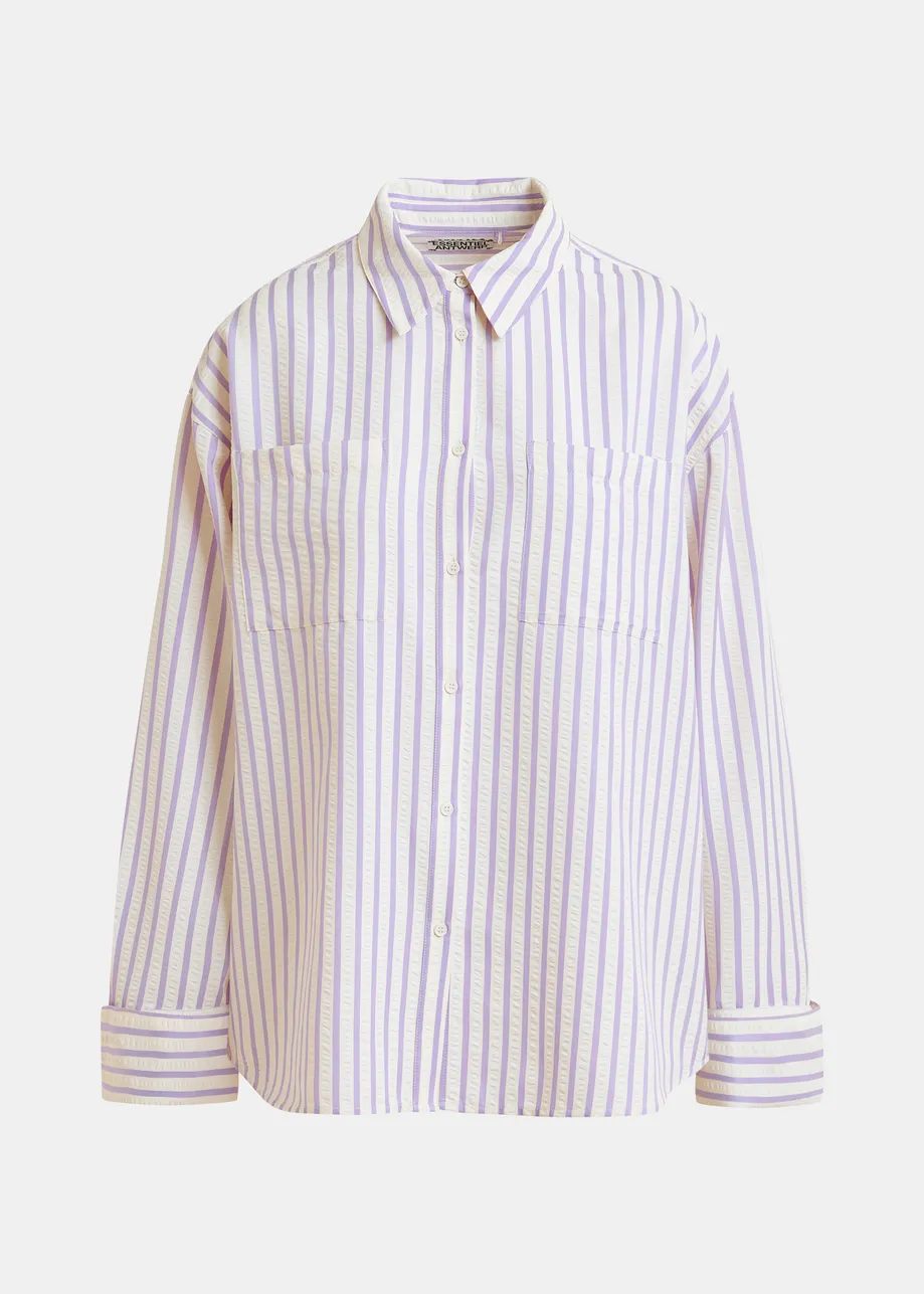 Paars en gebroken wit overhemd met plastron en stras