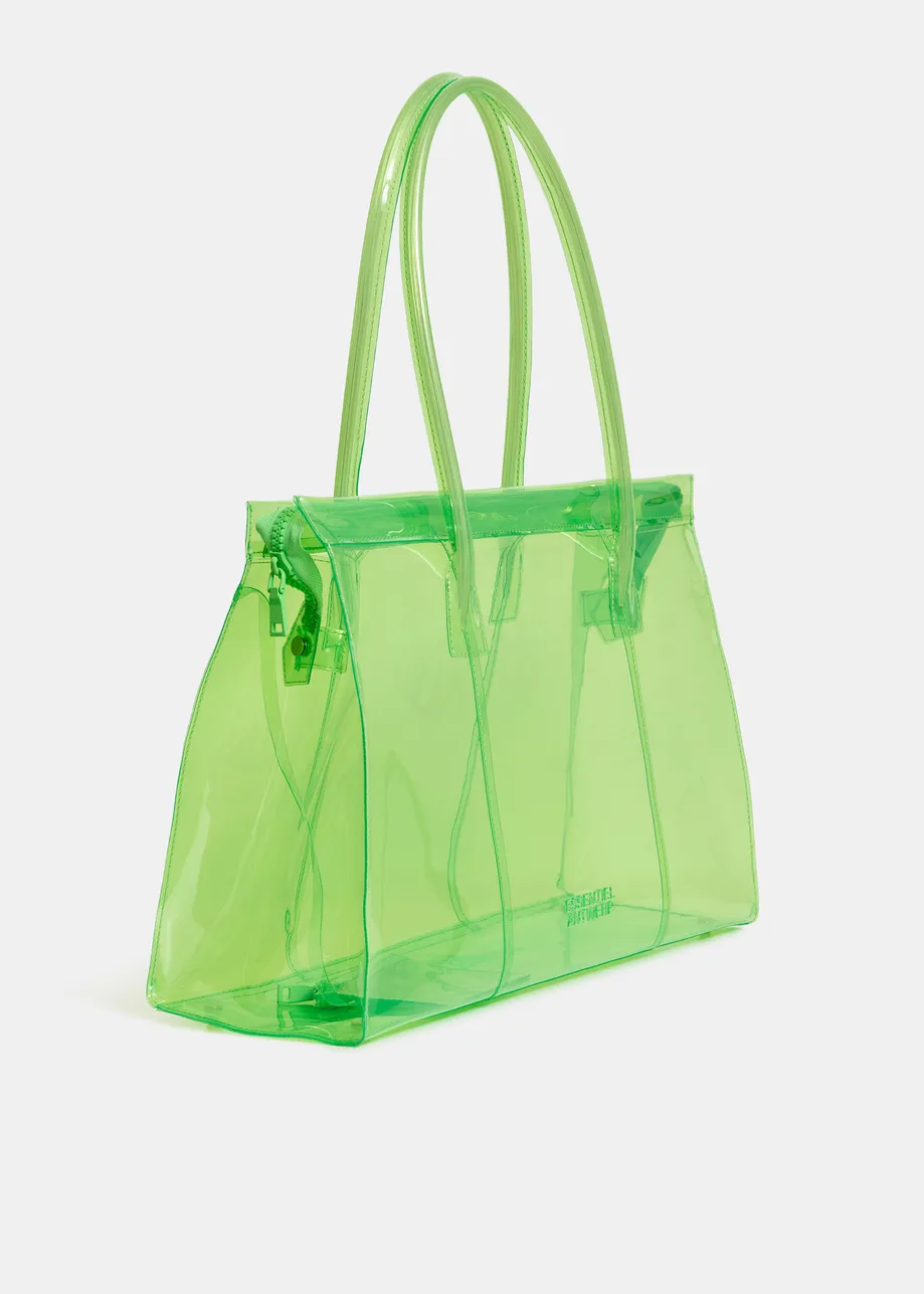 Green clear tote bag with top handles