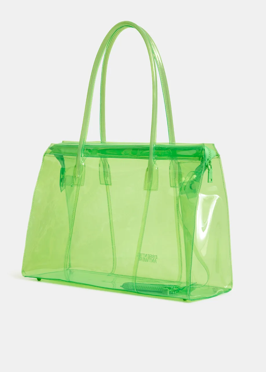 Green clear tote bag with top handles