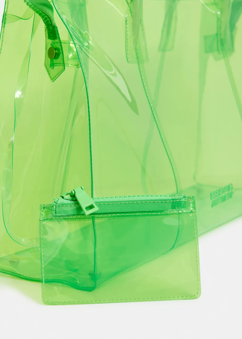 Green clear tote bag with top handles