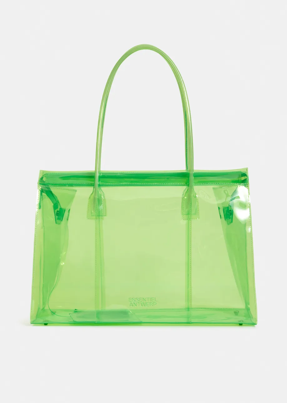 Green clear tote bag with top handles